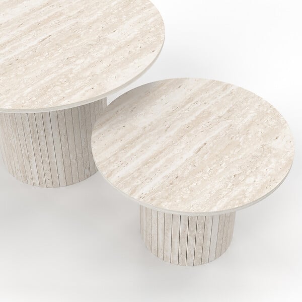 ID MARKET - Lot de 2 tables basses gigognes JULIETTE rondes 50/70 effet lattes travertin - large