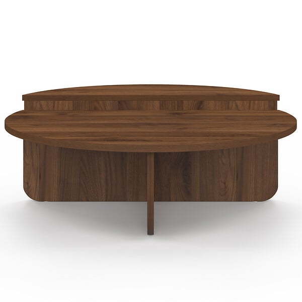 ID MARKET - Lot de 2 tables basses rondes GUILIA 90 cm asymétriques effet noyer - large