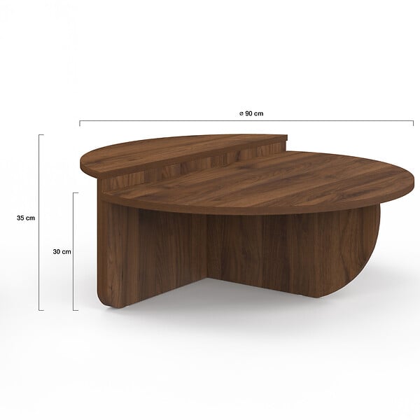 ID MARKET - Lot de 2 tables basses rondes GUILIA 90 cm asymétriques effet noyer - large
