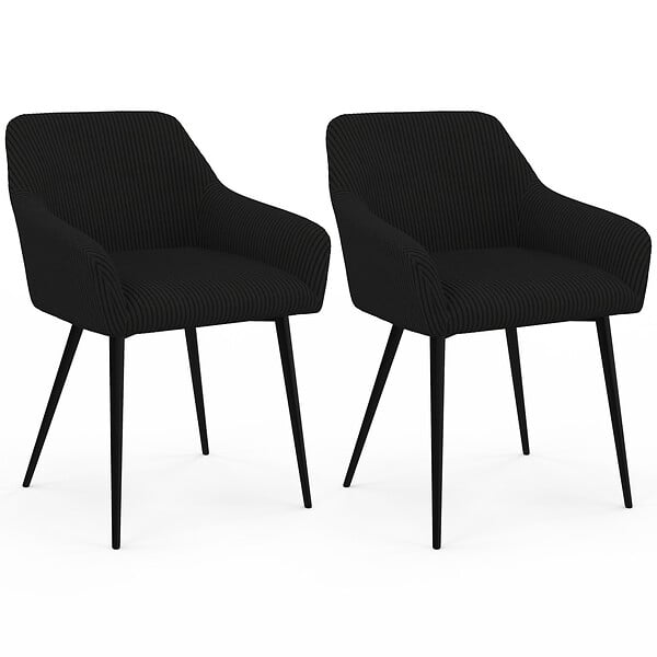 ID MARKET - Lot de 2 chaises de salle à manger, fauteuils de table JANY en velours côtelé noir - large