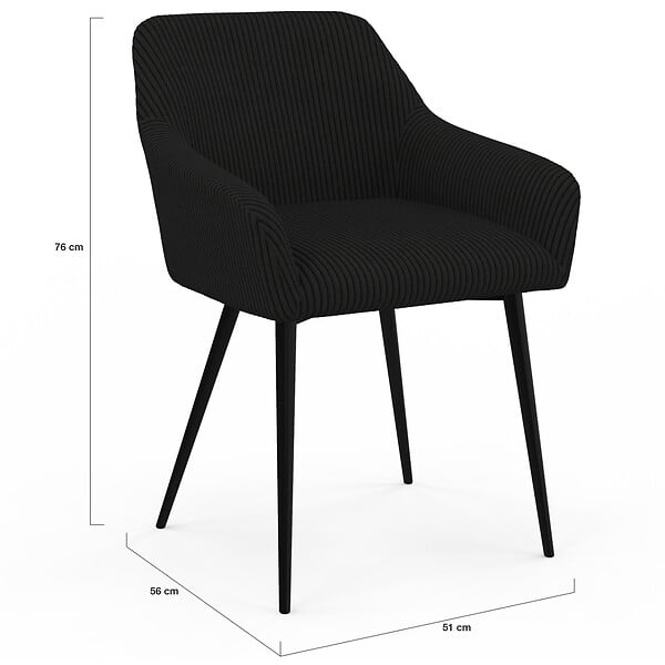 ID MARKET - Lot de 2 chaises de salle à manger, fauteuils de table JANY en velours côtelé noir - large