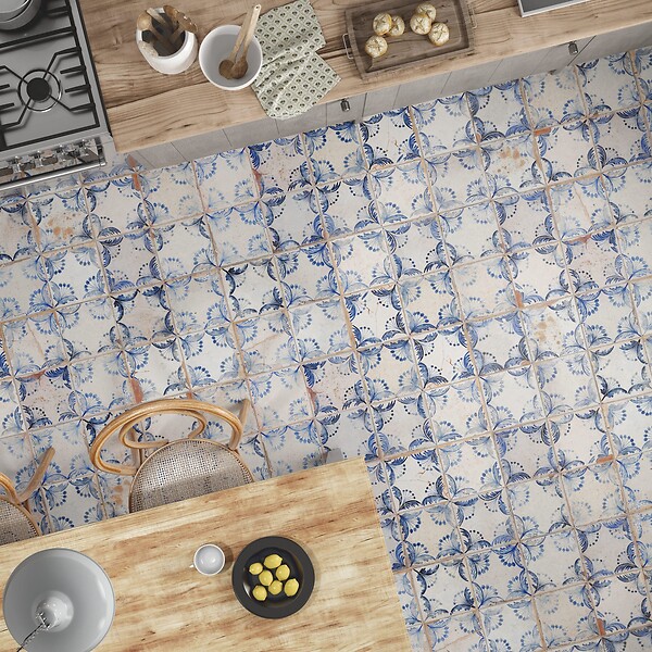 RO'MA NATURE - Carrelage Vintage Bleu Flor 33x33x0,95 cm Rhodes - Sol et mur intérieur (vendu par carton de 1,09 m²) - large
