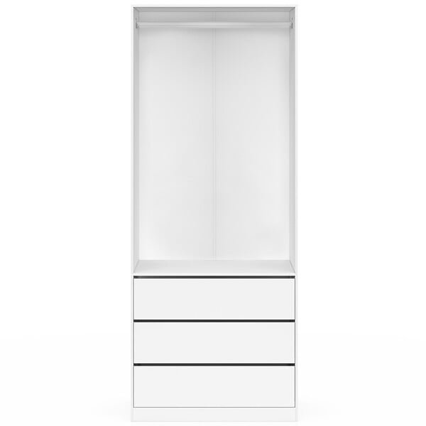 ID MARKET - Dressing TAYLOR 80 x 55 x 200 cm 1 module avec penderie + 3 tiroirs blanc - large