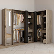 ID MARKET - Dressing extensible d'angle MARLON 230 x 140 x 180 cm cm hêtre avec penderies + étagères + miroir + rideaux noirs - vignette