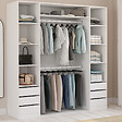 ID MARKET - Dressing double TAYLOR 185 x 55 x 200 cm avec étagères + double penderie + tiroirs blanc - vignette