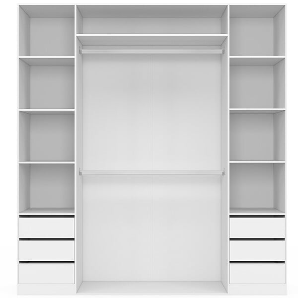 ID MARKET - Dressing double TAYLOR 185 x 55 x 200 cm avec étagères + double penderie + tiroirs blanc - large