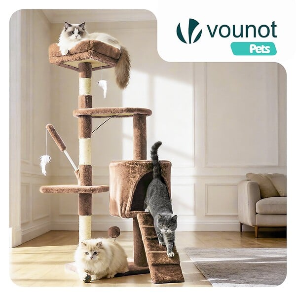 VOUNOT - Arbre a chat 112cm multi niveaux Griffoir et niche Marron - large
