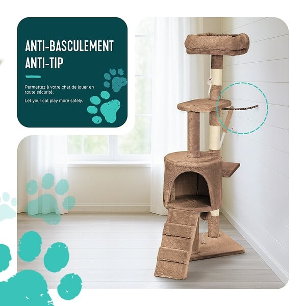 VOUNOT - Arbre a chat 112cm multi niveaux Griffoir et niche Marron - large