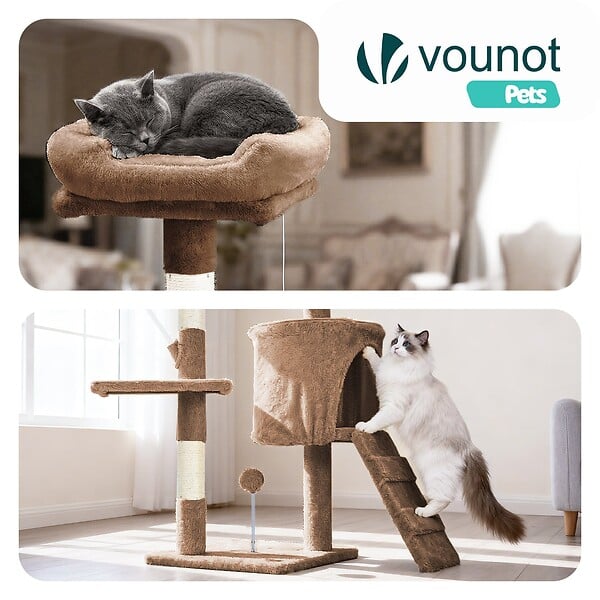 VOUNOT - Arbre a chat 112cm multi niveaux Griffoir et niche Marron - large