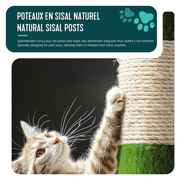 VOUNOT - Arbre a chat 112cm multi niveaux Griffoir et niche Vert - large