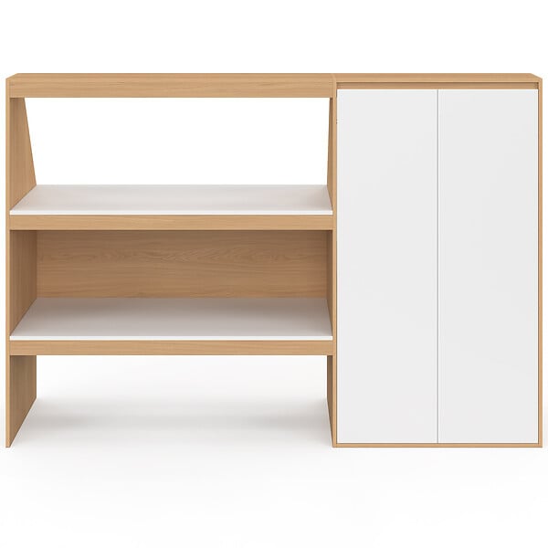 ID MARKET - Ensemble étagère 2 niveaux + armoire 2 portes sous pente TOMI hêtre et blanc - large