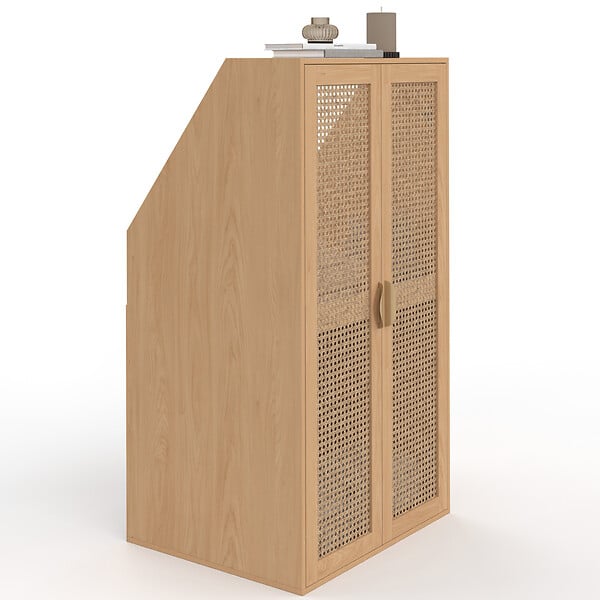 ID MARKET - Armoire sous pente 2 portes EDHEN 60 x 50 x 70/110 cm bois et cannage - large