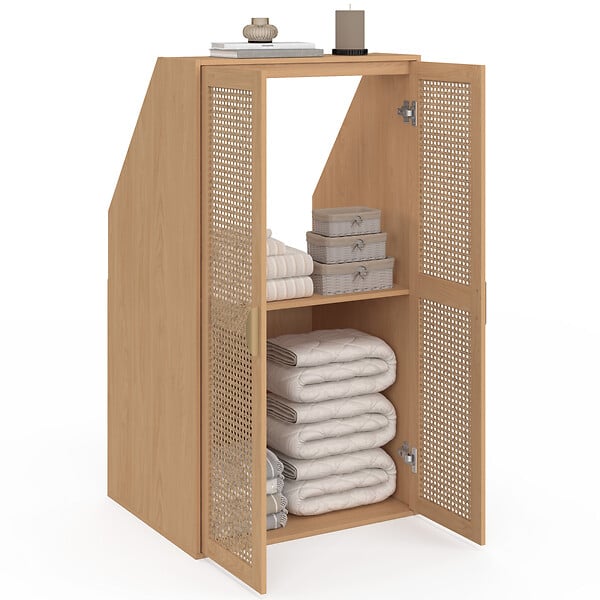 ID MARKET - Armoire sous pente 2 portes EDHEN 60 x 50 x 70/110 cm bois et cannage - large