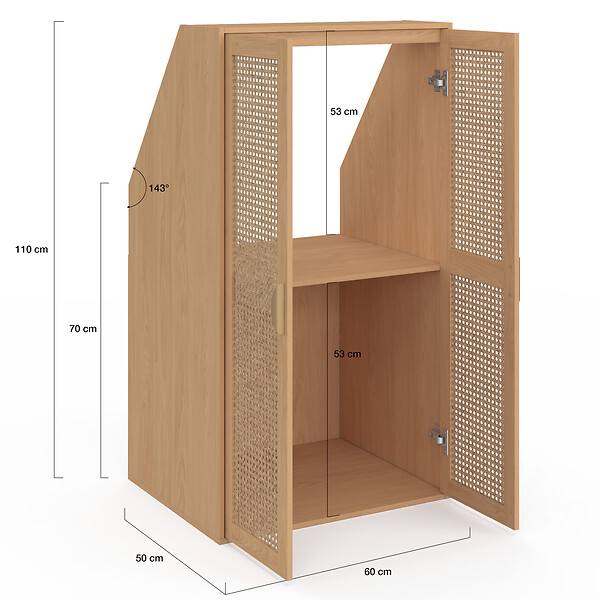 ID MARKET - Armoire sous pente 2 portes EDHEN 60 x 50 x 70/110 cm bois et cannage - large