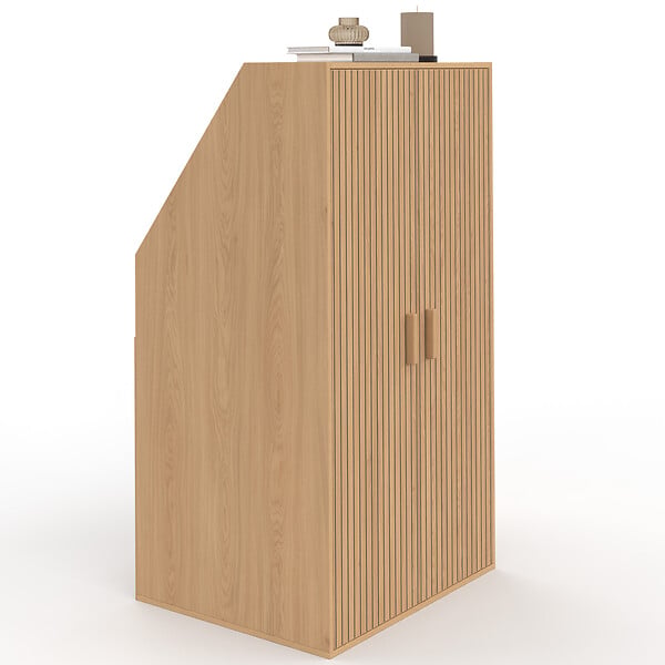 ID MARKET - Armoire sous pente 2 portes JULIETTE  60 x 50 x 70/110 cm effet lattes tasseau bois coloris chêne - large
