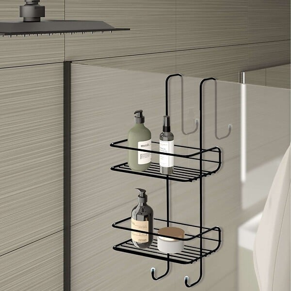 KIAMAMI VALENTINA - Étagère De Douche Rectangulaire Suspendue 2 Niveaux Noir Mat | Tiglio - large