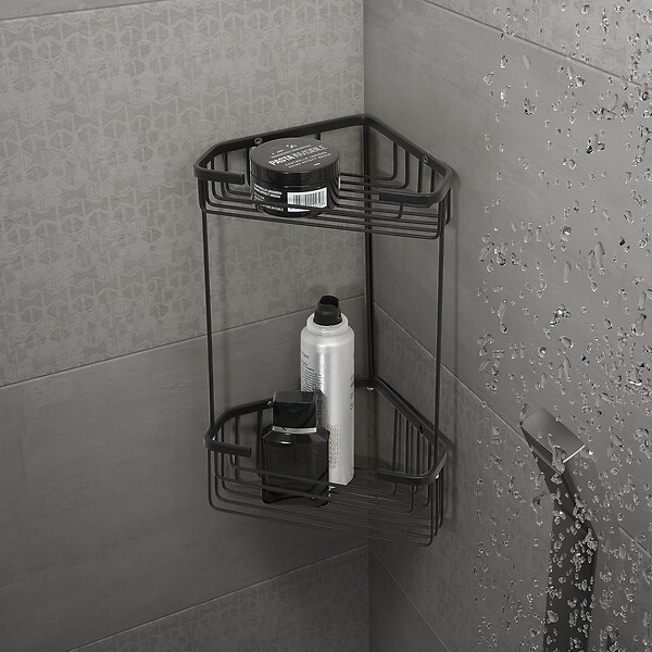 KIAMAMI VALENTINA - Étagère D’Angle De Douche Deux Niveaux En Fil Noir Mat | Augustus - large