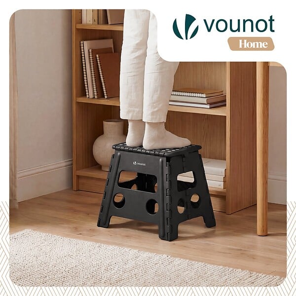 VOUNOT - Tabouret pliant antiderapant 37x30x32.5 cm plastique noir - large