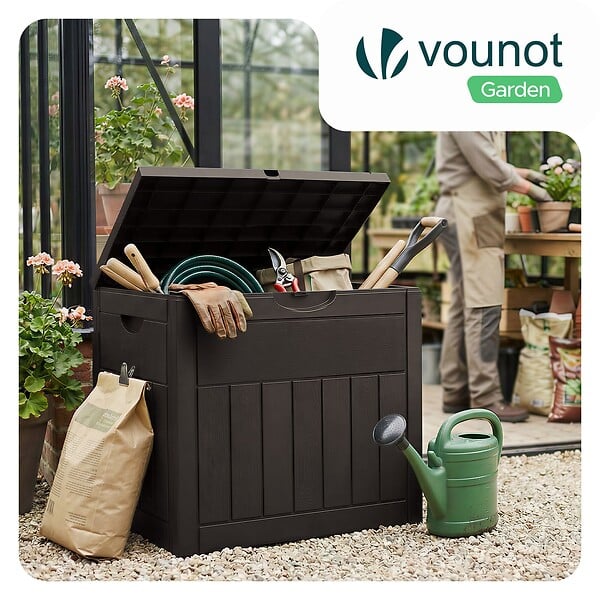 VOUNOT - Coffre de Rangement Exterieur 126L en PP 56x43x53CM Style Bois Marron - large