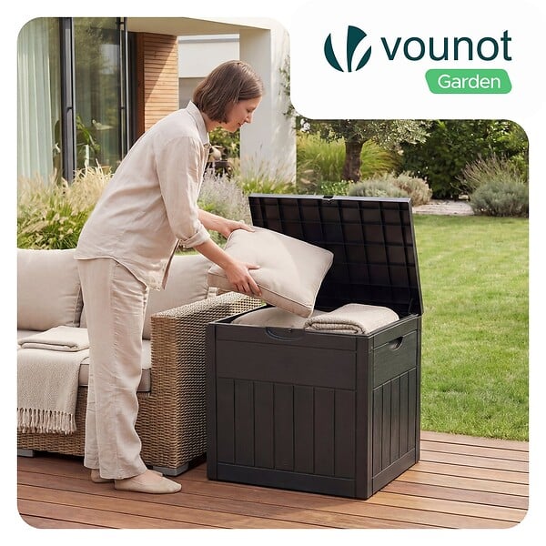 VOUNOT - Coffre de Rangement Exterieur 126L en PP 56x43x53CM Style Bois Marron - large