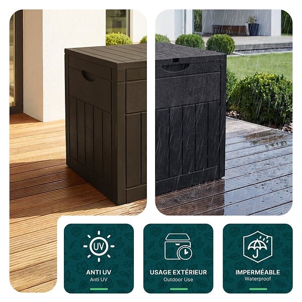 VOUNOT - Coffre de Rangement Exterieur 126L en PP 56x43x53CM Style Bois Marron - large