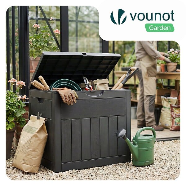 VOUNOT - Coffre de Rangement Exterieur 126L en PP 56x43x53CM Style Bois Noir - large