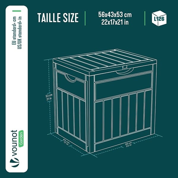 VOUNOT - Coffre de Rangement Exterieur 126L en PP 56x43x53CM Style Bois Noir - large