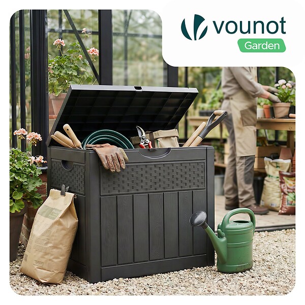 VOUNOT - Coffre de Rangement Exterieur 126L en PP 56x43x53CM Style Polyrotin Noir - large
