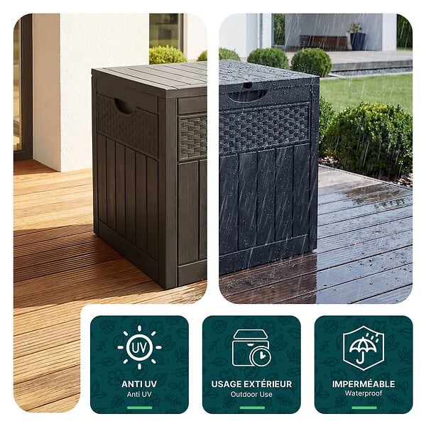 VOUNOT - Coffre de Rangement Exterieur 126L en PP 56x43x53CM Style Polyrotin Noir - large