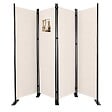 VOUNOT - Paravent interieur separateur 4 panneaux autoportant pliable 228 x 30 x 164 cm Beige - vignette