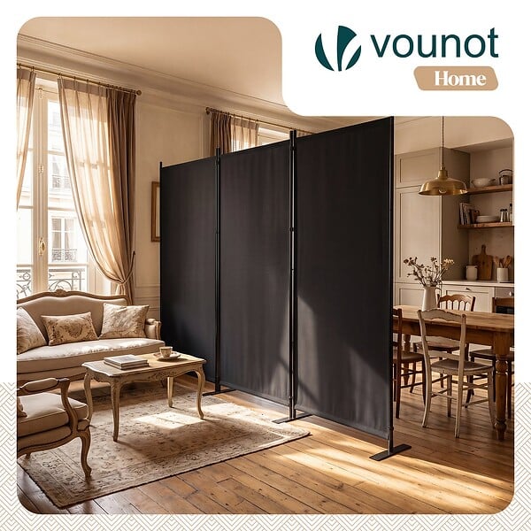 VOUNOT - Paravent interieur separateur 3 panneaux autoportant pliable 262 x 30 x 173 cm Anthracite - large