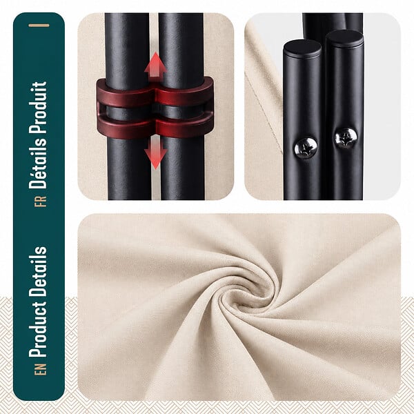 VOUNOT - Paravent interieur separateur avec roue 3 panneaux autoportant pliable 262 x 30 x 180 cm Beige - large