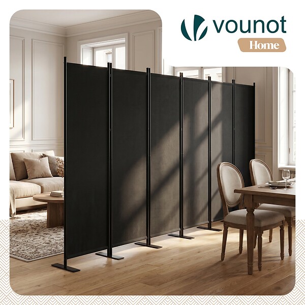 VOUNOT - Paravent interieur separateur 6 panneaux autoportant pliable 340 x 30 x 164 cm Anthracite - large