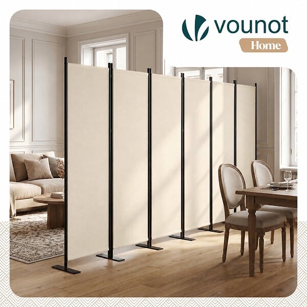 VOUNOT - Paravent interieur separateur 6 panneaux autoportant pliable 340 x 30 x 164 cm Beige - large