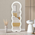 ID MARKET - Miroir vague en tissu bouclette crème 150 x 50 cm - vignette