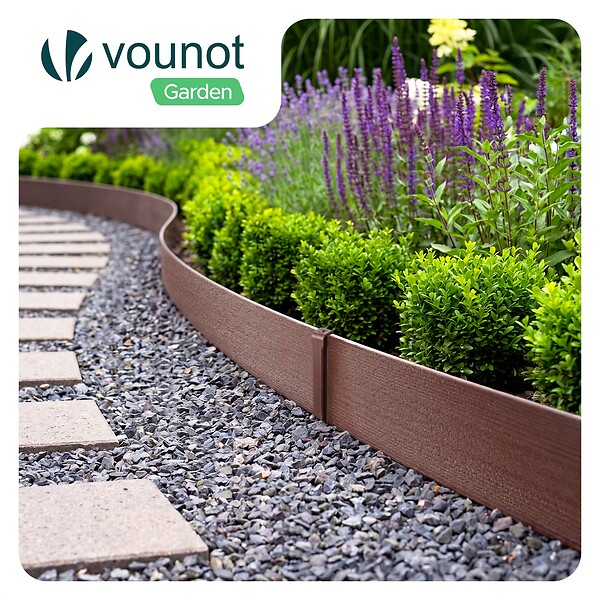 VOUNOT - Bordure de jardin PE flexible 10M x 8 CM avec piquets marron - large