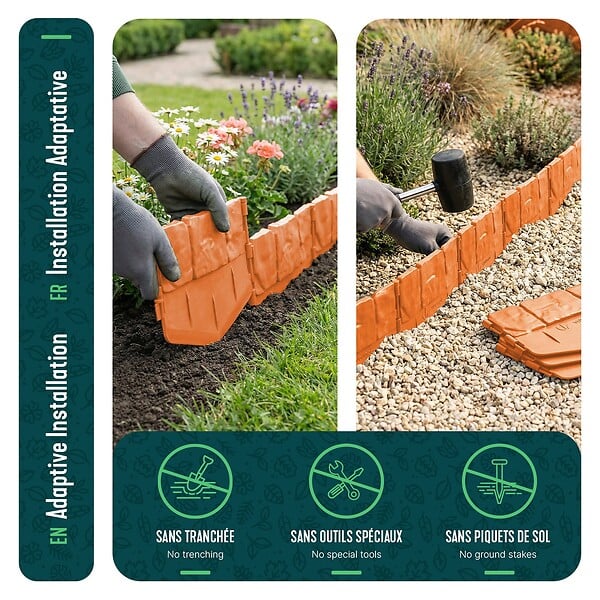 VOUNOT - Lot de 140 pcs Bordure de jardin imitation pierre facile a installer 21.4m terracotta - large