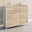 ID MARKET - Commode 6 tiroirs en tissu UTAH 80 cm meuble de rangement design industriel bois et blanc - vignette