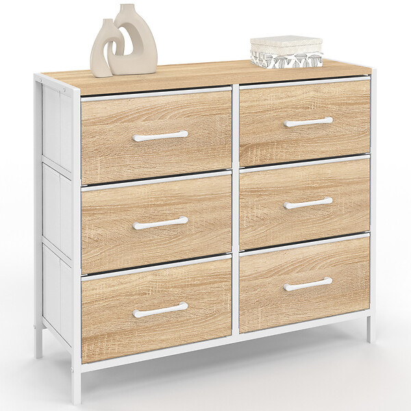 ID MARKET - Commode 6 tiroirs en tissu UTAH 80 cm meuble de rangement design industriel bois et blanc - large