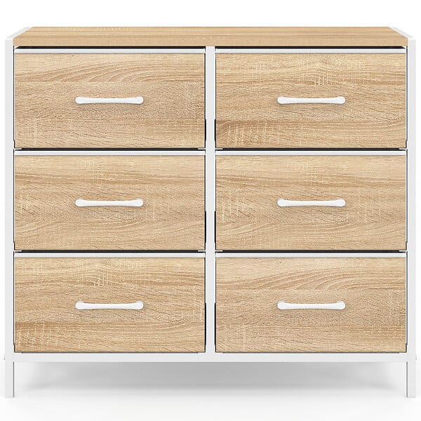 ID MARKET - Commode 6 tiroirs en tissu UTAH 80 cm meuble de rangement design industriel bois et blanc - large