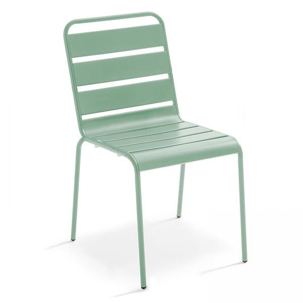 OVIALA - Ensemble table de jardin carrée et 2 chaises acier vert sauge - Palavas - large