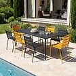 OVIALA - Ensemble table de jardin et 8 fauteuils en métal jaune et gris - Palavas - vignette