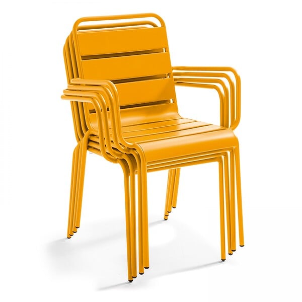 OVIALA - Ensemble table de jardin et 8 fauteuils en métal jaune et gris - Palavas - large