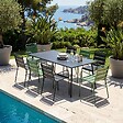 OVIALA - Ensemble table de jardin et 8 fauteuils en métal vert cactus et gris - Palavas - vignette
