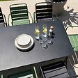 OVIALA - Ensemble table de jardin et 8 fauteuils en métal vert cactus et gris - Palavas - vignette