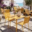 OVIALA - Ensemble table de jardin carrée et 2 chaises acier jaune - Palavas - vignette