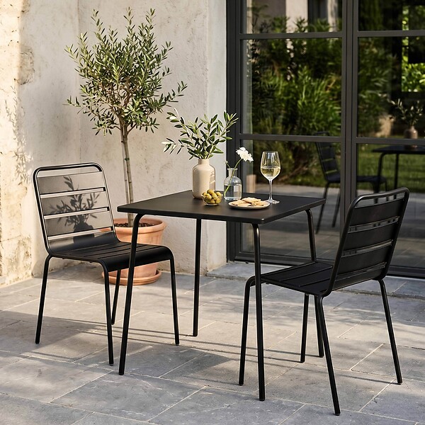 OVIALA - Ensemble table de jardin carrée et 2 chaises noir - Palavas - large