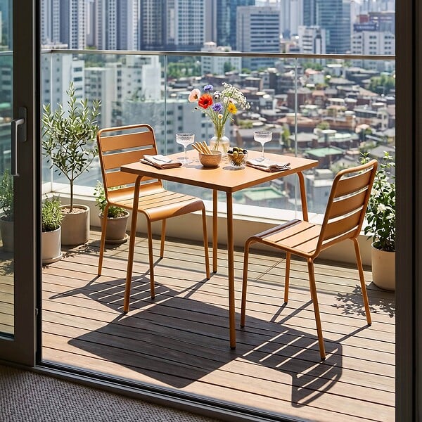 OVIALA - Ensemble table de jardin carrée et 2 chaises caramel - Palavas - large
