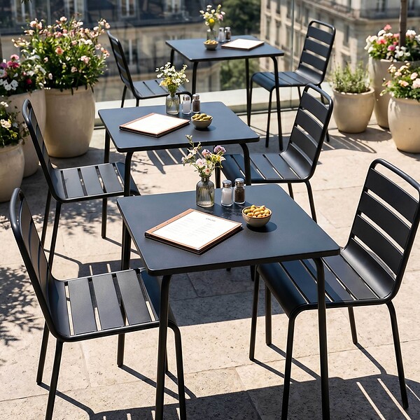 OVIALA - Ensemble table de jardin carrée et 2 chaises acier gris - Palavas - large
