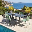 OVIALA - Ensemble table de jardin et 8 chaises en métal gris et vert sauge - Palavas - vignette